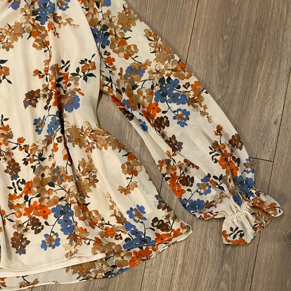 Vici Cream Floral Blouse with Blue and Orange Accents - Picture 4 of 9